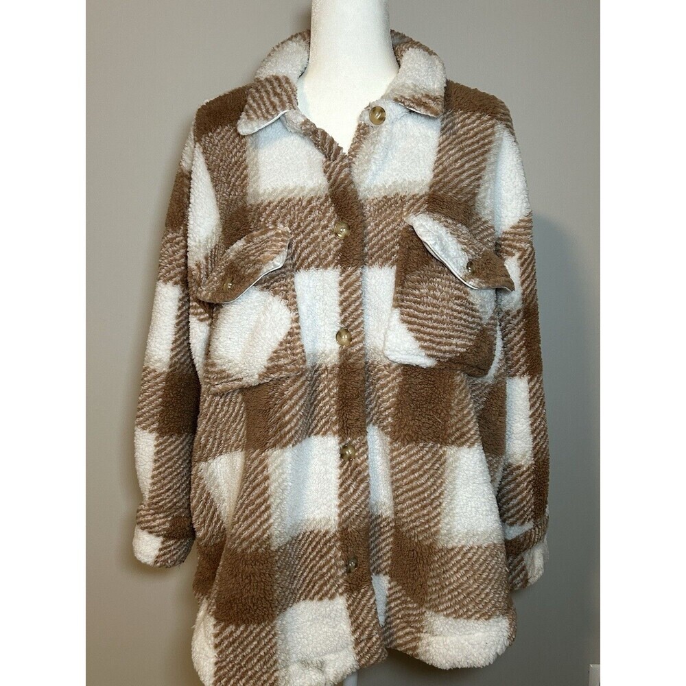 Terra & Sky Brown Check Flannel Shirt Jacket Women 1X 16W-18W